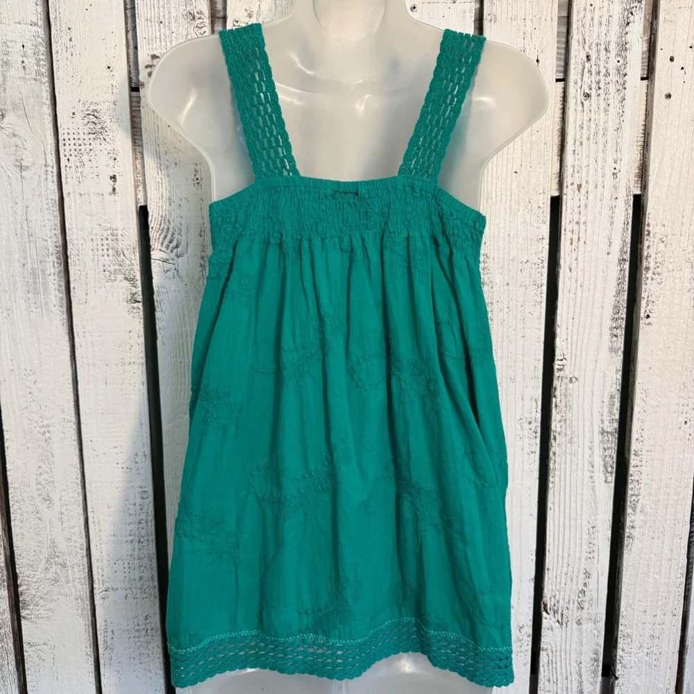 Angie Green Crochet Lace Babydoll Embroidered Top Large Boho Y2K Hippie Cottage - Picture 4 of 9